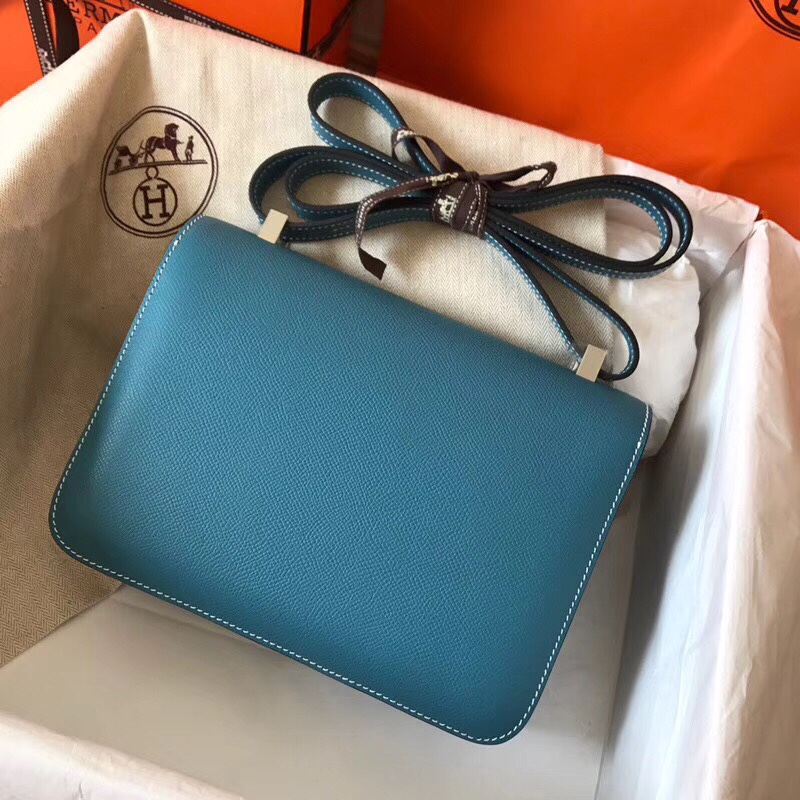 Hermes Constance 24cm Shoulder Bag In Blue Jean Epsom Leather